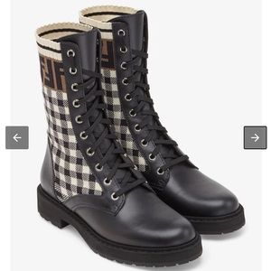 FENDI | Gingham Lace up Leather Boots